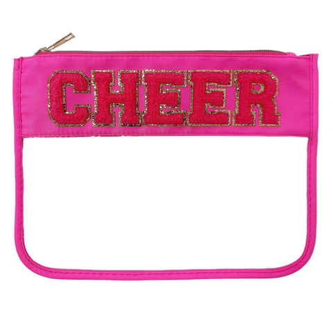 cqoogrlx Clear Makeup Letter Bag Chenille Glitter Varsity Letter Patch Zipper Toiletry Pouch Travel Beach Summer Pool Bag Gifts for Women Girls(Beach-blue), Cheer-hot pink
