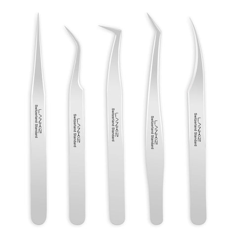 LANKIZ Eyelash Extension Tweezers Set 5 PCS for Volume Lash Extensions Stainless Steel Eyelash Tweezers for Extensions
