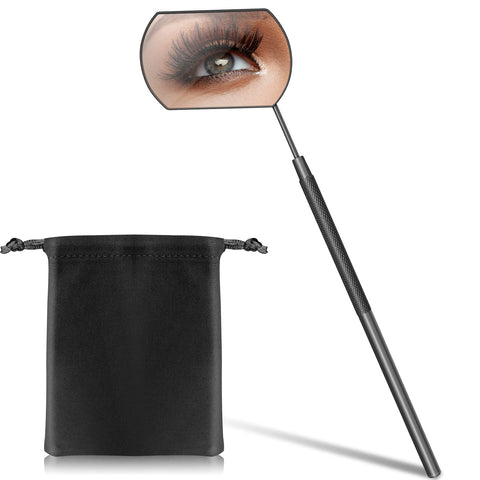 1 PCS Large Lash Mirror for Eyelash Extension Supplies+1 PCS Storage Bag,Stainless Steel Light-weight Detachable Eyelash Mirror for Extensions,Makeup Inspection Mirror for Lash Tech Supplies(Black)