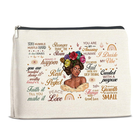YeleY African American Gifts Makeup Bag for Black Women Inspirational Cosmetic Bag Gift for Friends Sisters Bestie Mom Aunt Black Girl Makeup Zipper Pouch, multicolor