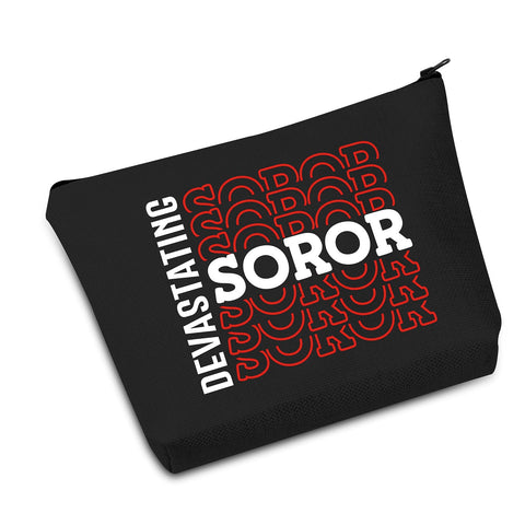 JXGZSO Delta Sigma Theta Sorority Make Up Bag Devastating Soror Cosmetic Bag Delta Gift DST Greek Sorority Gift (Devastating Soror Black Bag)
