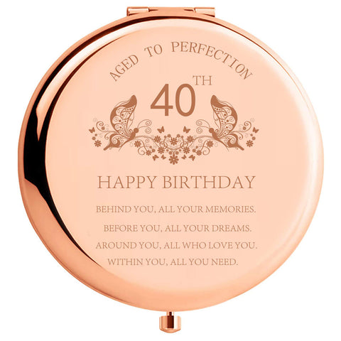 40th Year Anniversary for Women Wife Compact Mirror Cute Valentines Day Gifts for Girlfriend Romantic Birthday Ideas for Wife Sister (Rose Gold)