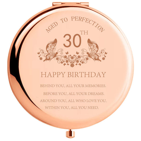 30th Year Anniversary for Women Wife Compact Mirror Cute Valentines Day Gifts for Girlfriend Romantic Birthday Ideas for Wife Sister (Rose Gold) (Happy 30th)