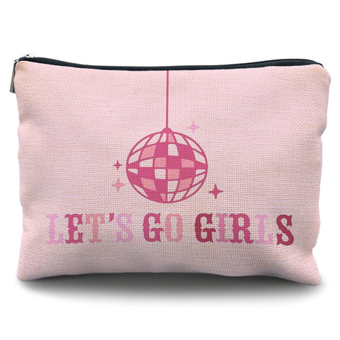 Likjad lets go girls?lets go girls makeup bag?preppy makeup bag?pink pencil pouch?preppy girl gifts?pink disco ball makeup bag?pink makeup bag?dancing queen gifts?hot pink makeup bag?, white