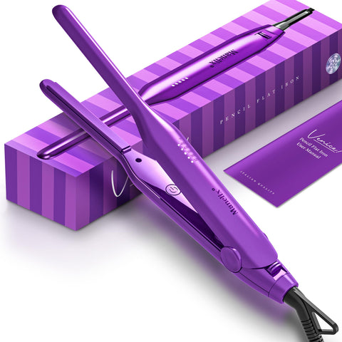 Manelix Pencil Flat Iron for Short Hair, 1/3 Inch Super Slim Mini Flat Iron Hair Straightener and Curler 2 in 1, Dual Voltage PTC and Ceramic Small Flat Iron Hair Straightener