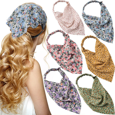 ANCIRS 6 Pack Bandana Headbands for Women, Floral Bandana Hair Scarf Headbands for Girls, Double Layer Chiffon Print Hair Band for Women