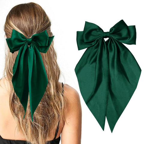 Big Bow Hair Clips Green Hair Bow Bow Hair for Women Long Ribbon Hair Pins Accessories for Party Hair Accessories Soft Hairpin for Women Girls,Barrettes Hair,Accessories christmas gifts(Green)