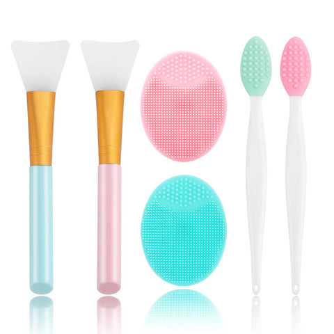 Silicone Face Scrubber, 2pcs Exfoliating Lip Brush, 2pcs Face Cleansing Brush,2pcs Silicone Face Mask Brush Exfoliator Blackhead Skin Care Tool