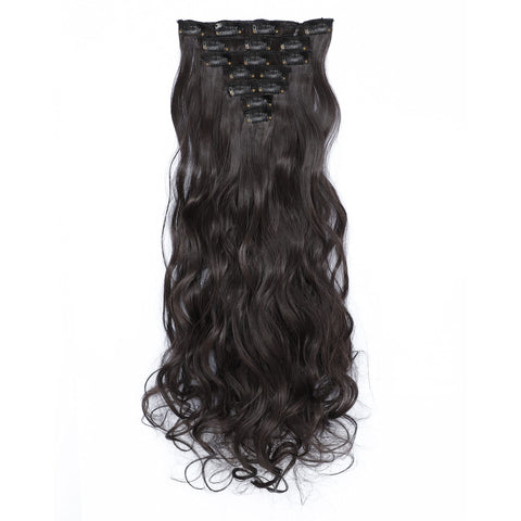 Dark Brown-4# : SWACC Women 20 Inches Curly Full Head 7 Separate Pieces Heat Resistance Synthetic Hair Clip in Hair Extensions (Dark Brown-4#)