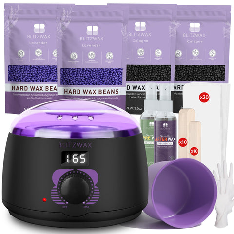 BLITZWAX Waxing Kit for Women Men Digital Wax Warmer Hard Wax Kit with 50 Wax Accessories 17.5oz Wax Beans