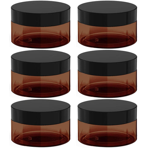 BallHull 1 oz Amber Plastic Cosmetic Jars Leak Proof Container with Black Lid for Cream, Lotion, Powder, ointment, Beauty Products etc, 6 Pcs.