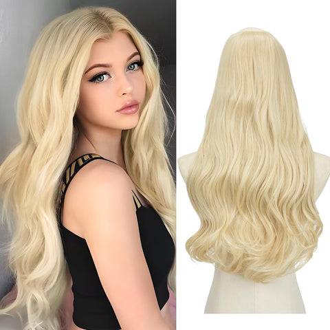 SARLA 24" 180g Long Straight & Natural Wave Full Head U-part Hair Extension Clip in Hairpieces Heat-resistant Fiber UH16 & UH17 (24" Natural Wave, 613# Beach Blonde)