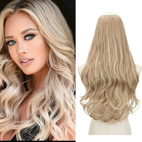 Blonde U Part Hair Extensions Clip in on Full Head Long Curly Wave Synthetic Hair Pieces for Women Dirty Blonde 24 Inch SARLA UH17&16H613