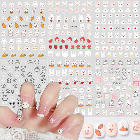 Easter Nail Art Stickers 3D Self-Adhesive Nail Decals Easter Rabbit Carrot Flower Design Nail Supplies Cute Easter Cartoon Nail Sticker for Women Girls Holidays Acrylic Nail DIY Decorations 6Sheets
