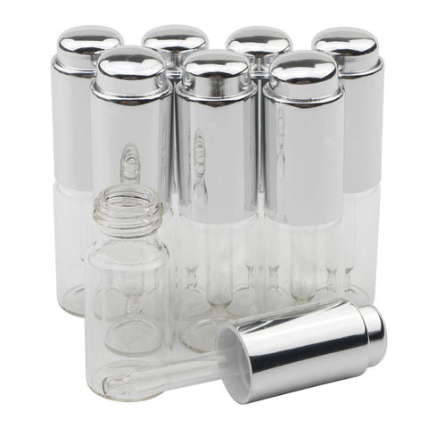 Ellbest 8Pcs 10ml Clear Press Dropper Bottles, Empty Refillable Essential Oil Bottles Container Perfume Cosmetic Bottle Travel Pressing Dropper Bottle, Silver Cap