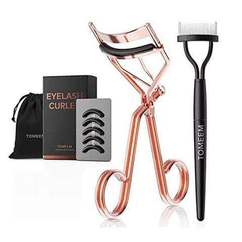 Eyelash Curler with Comb, TOMEEM Professional Volumizing Lash Lift Kit Lash Curler with Refill Pads for Home & Travel Uses, Rose Gold