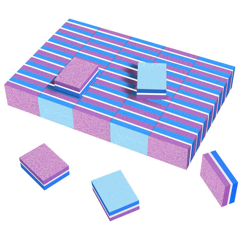 CGBE Nail Buffer Mini Block File 180/100 Grit Sandwich Washable Manicure Tools for Nail Care 50 Pcs (Blue-Purple)