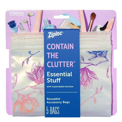 Contain the Clutter Reusable Makeup and Accessory Bags | Charm Collection | Includes 15 Bags (10 Essential Stuff Bags + 5 Skinny Stuff Bags) | Great for Travel, Sorting, Protection, Gym, Airport, Poolside, Desk, Date-night, Brushes, Lotion, and More!