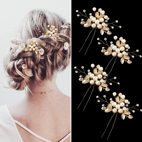 4 Pcs Bride Wedding Pearl Hair Pins Bridal Hair Accessories for Women Wedding Flower Hair Accessories for Women and Girls
