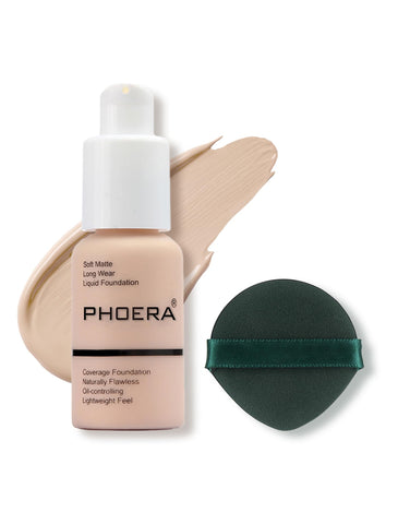 PHOERA Face Foundation Naturally Liquid Foundation Full Coverage Perfect New 38ml Matte Oil-Control Concealer 10 Colors Optional, Totally New Package and Better Quality. (#101 Porcelain)