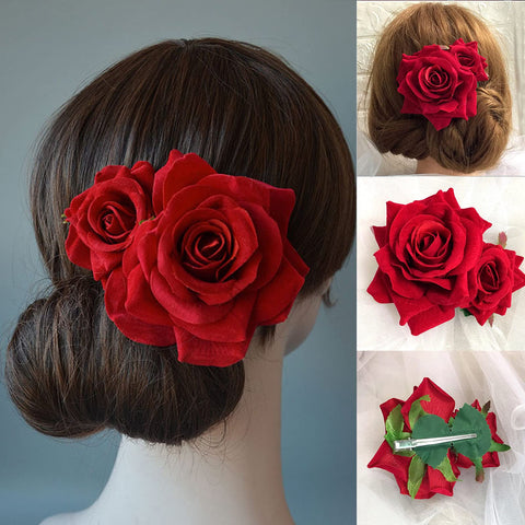 Flower Hair Combs, Rose Flower Bohemia Hairpin Bride Hanfu Costume Hair Decor for Party Wedding Red