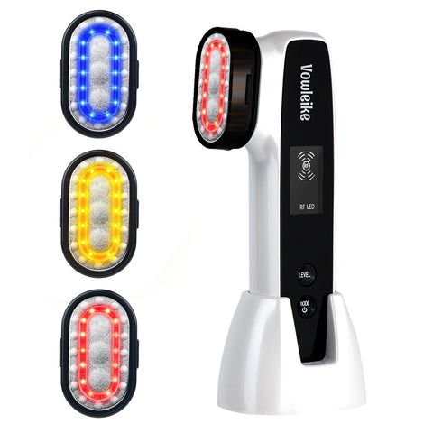 Microcurrent Facial Device, Vowleike 10 Key Benefits Skincare Face Massager with Stand, Rechargeable 6 in 1 Vibrating Facical Tool for Neck, Face and Body for Women, Ivory White