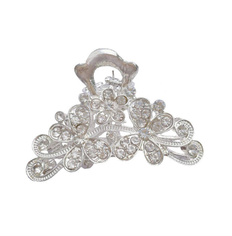 Numblartd Vintage Silver Alloy Chic Fancy Hair Claw Jaw Clips Pins with White Rhinestone - Women Fashion Retro Hair Catch Hair Updo Grip Hair Accessories