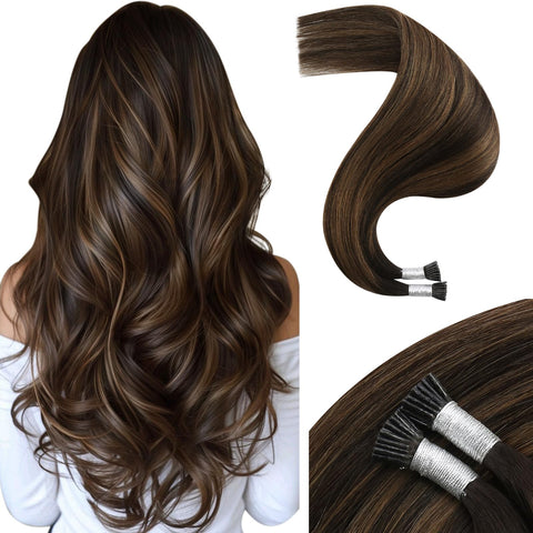 Moresoo 18 Inch Remy Hair Extensions I Tip Pre Bonded Hair Color Brown #3 Hightlight with Medium Brown #8 I Tip Fusion Hair Extensions Human Hair 1g/1s 50g