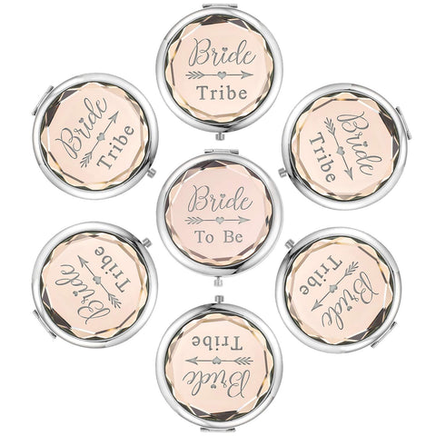 SFHMTL Pack of 7 Compact Pocket Makeup Mirrors Set Include 1 Bride to Be Mirror and 6 Bride Tribe Mirrors (Champagne)