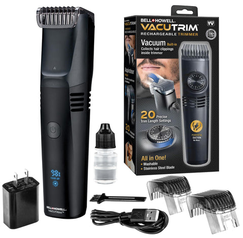 Aspirtrim Deluxe Titanium Blade Cordless Hair Trimmer with Battery LED Display As Seen on TV by Bell+Howell Professional, Powerful Suction Rechargeable Hair Clippers for Men