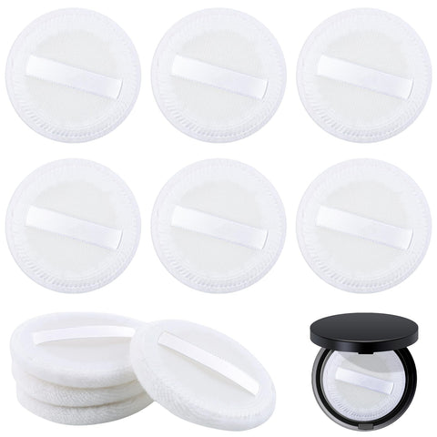 AUEAR, 10 Pack Makeup Powder Puffs White Washable Satin Velour Powder Pads with Ribbon 2.36 Inch