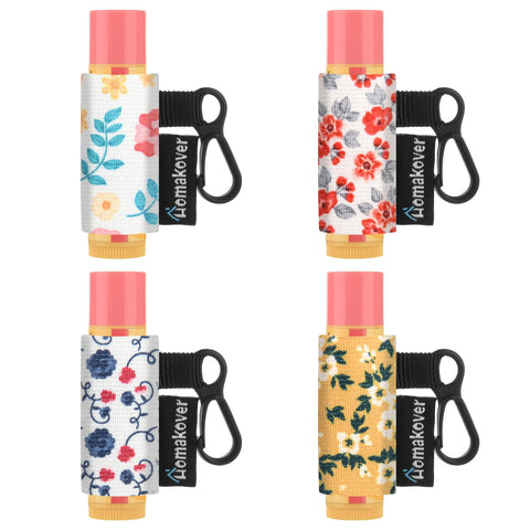 6 Pack Compact Clip-On Chapstick Holder Premium Release Clip Neoprene Sleeve Lip Balm with Clip Fits Most Standard Lip Balm, Flower Blossom - Elastic Band, Fashion