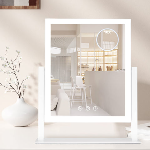 SLIMOON Hollywood Vanity Mirror with Lights, Lighted Makeup Mirror with Detachable 10X Magnification Mirror, 1200mAh Rechargeable Makeup Mirror with Lights, 3 Color Lights, Touch Control