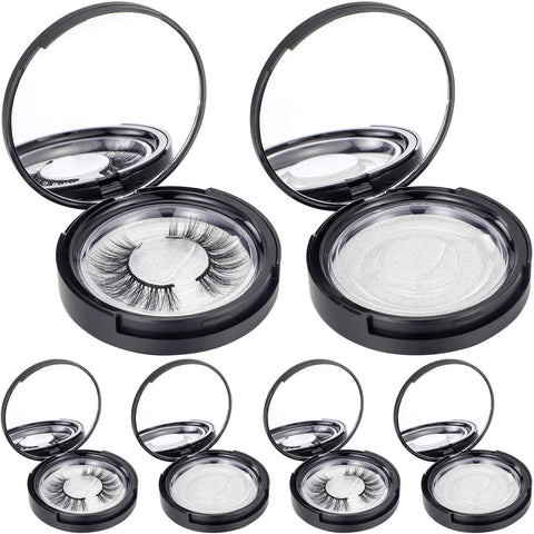 6 Pieces Eyelash Packaging Circle Box with Mirror, Eyelash Storage Box Empty Lash Case with Lash Holder for Women Girls (Matte Black)