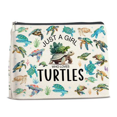 YeleY Turtle Lovers Gifts, Funny Turtle Gifts Makeup Bag, Sea Turtle Gifts Cosmetic Makeup Bag, Just a Girl Who Loves Turtles Zipper Pouch, multicolor