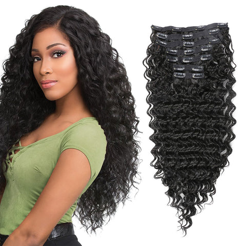 24 Deep Wave, 1B Natural Black: Fashion Line 7 Pieces 20 Clips In On Hair Extensions Silicone Triple Weft Clip On In Hairpieces Synthetic Straight Body Curly Deep Wave Wavy (2