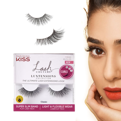 KISS Lash Couture LuXtensions Collection False Eyelashes, Flat Lash Technology, Super Slim Lash Band, Real Lash Extension Fibers, Reusable, Contact Lens Friendly Strip Lashes, Style Classic, 1 Pair
