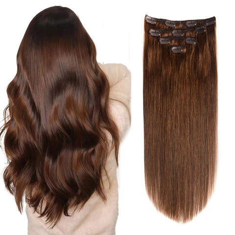 14 =60G, Chocolate Brown #4: Geelook Clip In Hair Extensions 14" Double Weft 100% Remy Human Hair Grade 7A Quality Thick Long Soft Silky Straight 4Pcs 10Clips For Women 60Grams Chocolate Br