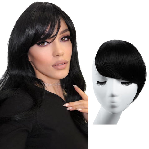 SARLA Synthetic False Clip-In Side Swept Bangs Extension Hairpieces B2 (1B jet black)