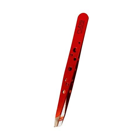 Rubis Elegance Perforated Stainless Steel Slanted Tweezers, For Precise Eyebrows and Hair Removal, Red 1K111/06