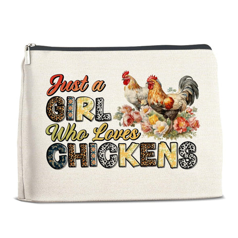 YeleY Funny Chicken Gifts for Chicken Lovers, Chicken Themed Makeup Bag Gift for Teens Girls Women Friends, Chicken Lady Gift Cosmetic Bag, Just a Girl Who Loves Chickens, multicolor