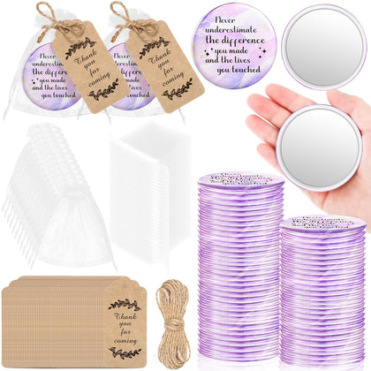 Tradder 50 Sets Inspirational Appreciation Gifts Compact Mirrors Bulk Employee Appreciation Gifts for Women Pocket Makeup Mirrors for Bachelorette Bridal Souvenir(Pink and Purple)