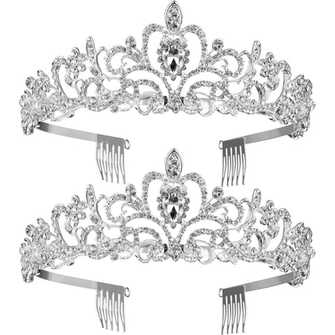 TecUnite TecUnite 2 Pack Wedding Bridal Crown, Crystal Rhinestones Crown with Comb Princess Crown Headband