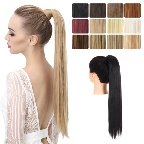 SARLA 24" Straight Long Wrap Around Ponytail Hair Extensions Heat-Resisting Synthetic Ponytail Hairpiecs P001 (1B jet black)