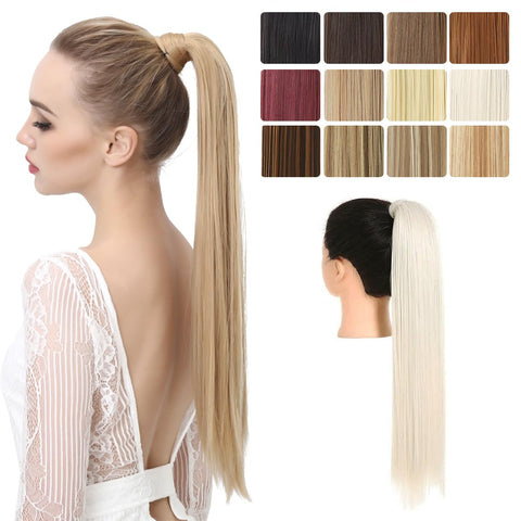 SARLA 24" Straight Long Wrap Around Ponytail Hair Extensions Heat-Resisting Synthetic Ponytail Hairpiecs P001 (#60 platinum blonde)