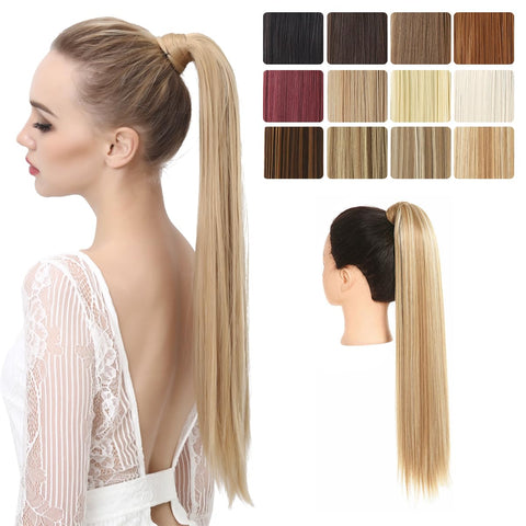 SARLA SARLA Women's 1Pc Straight Long Ponytail Hair Extensions Heat-Resisting Synthetic Ponytails Pony Tail Clip Hair Piece (27H613 Golden/Beach Blonde)