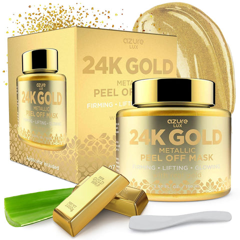 AZURE 24K Gold Metallic Sparkling Peel Off Face Mask - Lifting, Illuminating & Revitalizing | Removes Blackheads, Dirt & Oils | Reduces Wrinkles, Fine Lines & Acne Scars | Made in Korea - 150 mL