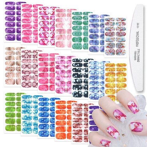 WOKOTO 20 Count Marble Peel And Stick Nail Sticker Sheet Set, Multicolor, Vinyl, Abstract, Indoor Use