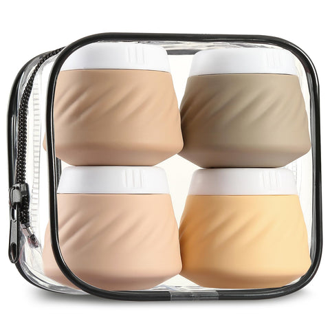 Gemice Travel Containers for Toiletries, Silicone Cream Jars TSA Approved Travel Size Containers with Clear Bag, Leak-proof Travel Accessories with Lid for Cosmetic Face Body Hand Cream (4 Pack),
