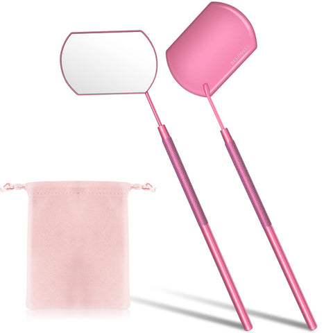 2 PCS Large Lash Mirror for Eyelash Extension Supplies+1 PCS Storage Bag,Stainless Steel Light-weight Detachable Eyelash Mirror for Extensions,Makeup Inspection Mirror for Lash Tech Supplies(Pink)